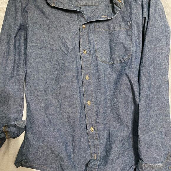 EUC American Apparel Unisex Long Sleeve Button Down RSACP400SA Blue Cham… - Picture 6 of 6